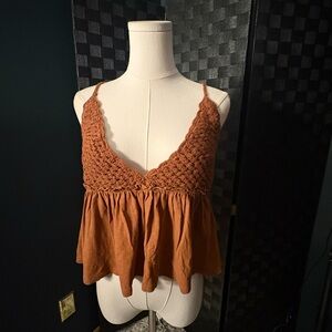 American Eagle Sunchaser Knit Crochet Babydoll Cami